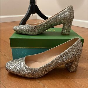 Kate Spade Silver Glitter Block Heel